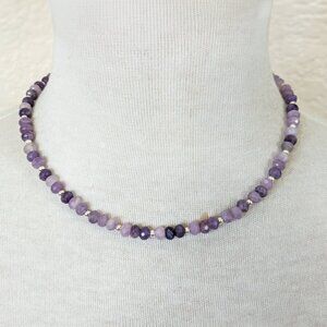 Lavender & Eggplant Purple Sterling Silver Lepidolite Gradient Choker Necklace
